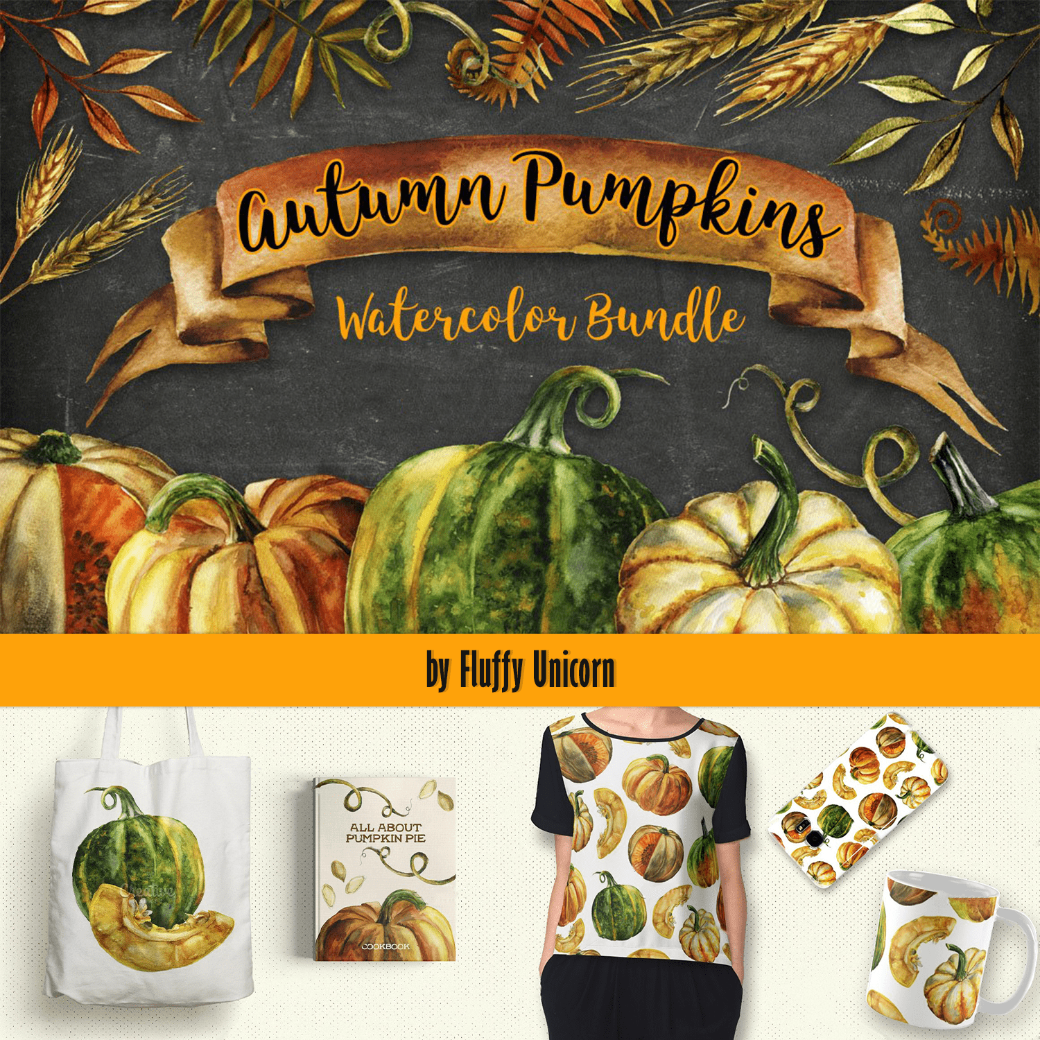 Autumn Pumpkins Watercolor Bundle cover.