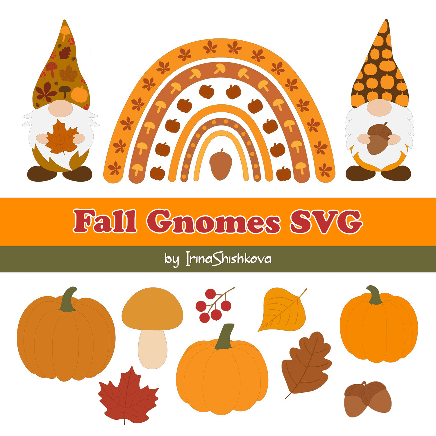 Fall Gnomes SVG. Rainbow Gnomes. cover.