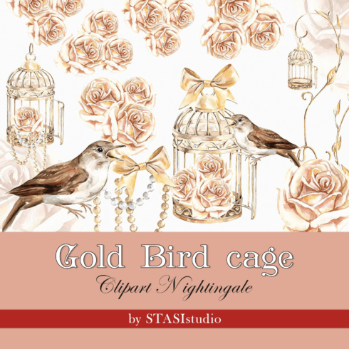 Gold Bird cage Clipart Nightingale.