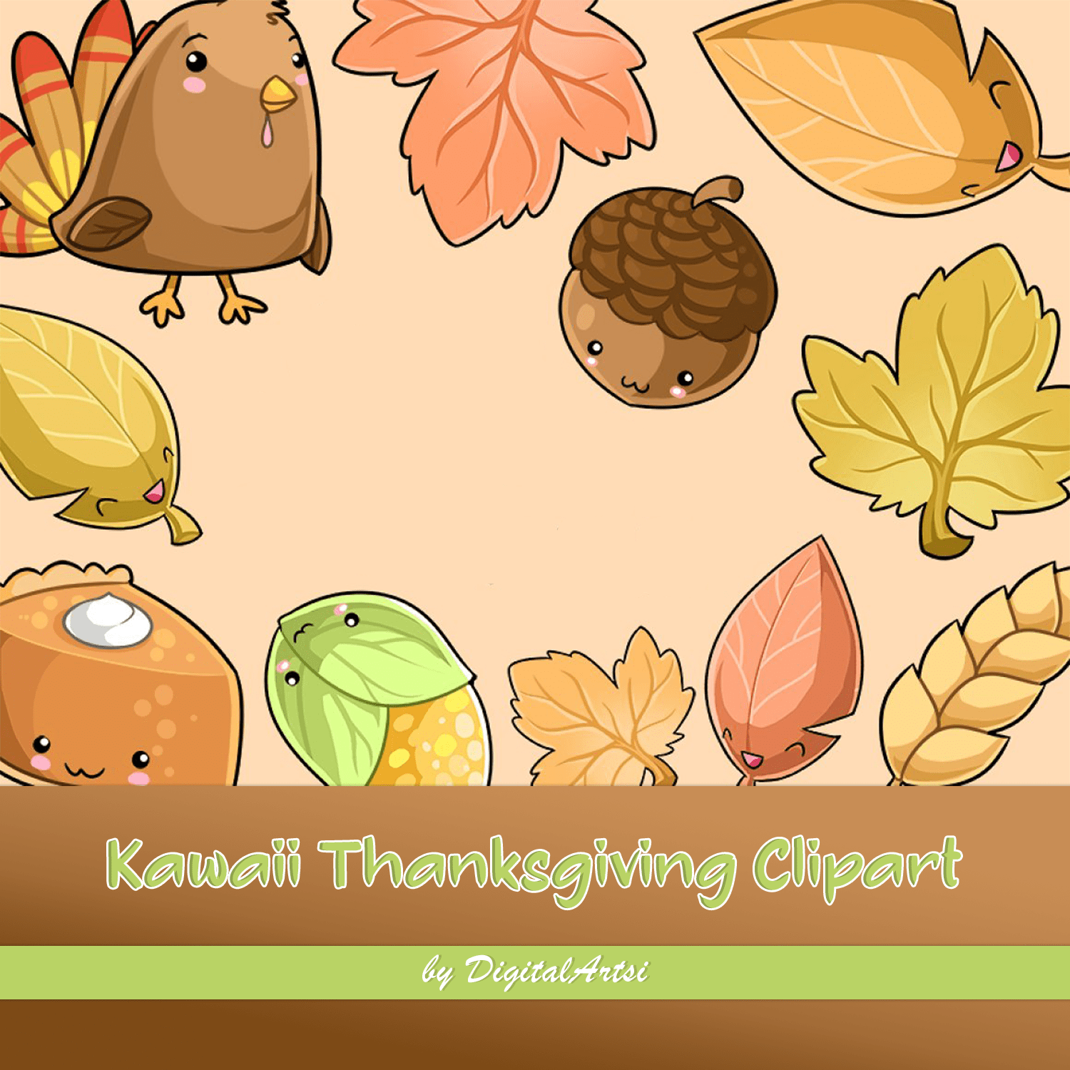 Kawaii Thanksgiving Clipart cover.