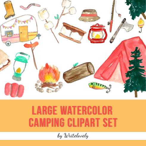 Large watercolor camping clipart set - main image preview.