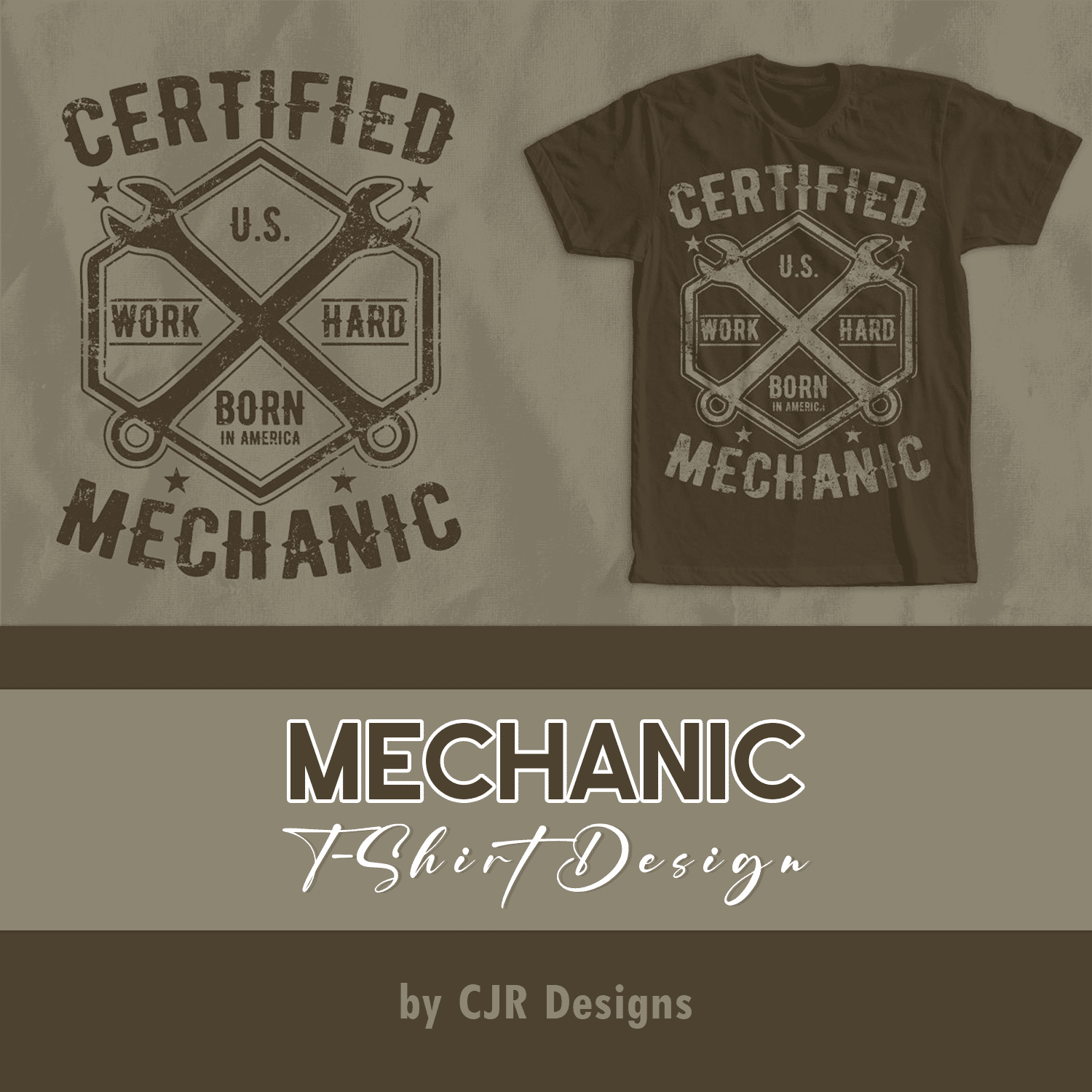 Dark green T-shirt with beautiful wrench print.