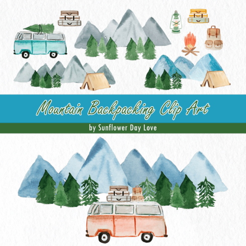 Mountain Backpacking Clip Art.