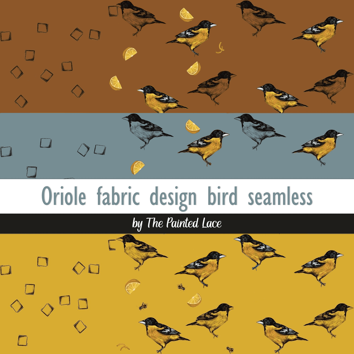 Oriole fabric design bird seamless cover.