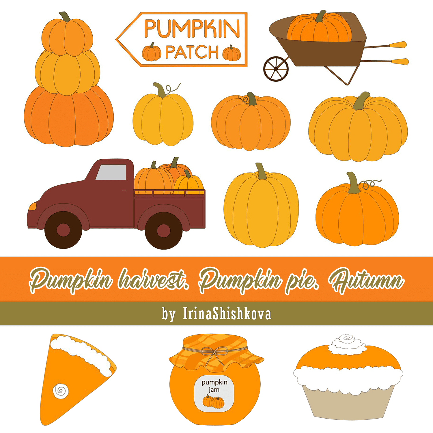 Pumpkin harvest. Pumpkin pie. Autumn cover.
