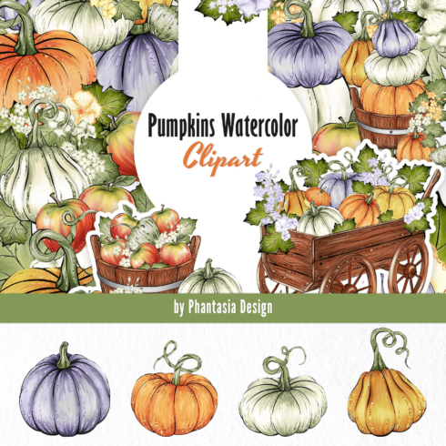 Pumpkins Watercolor Clipart.