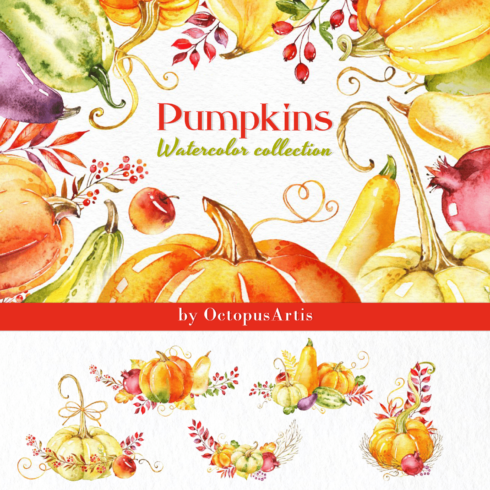 Pumpkins. Watercolor collection.