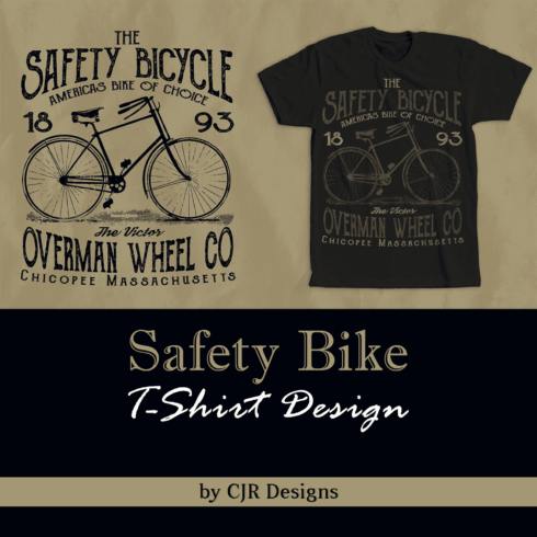 Black t-shirt with colorful vintage bicycle print.