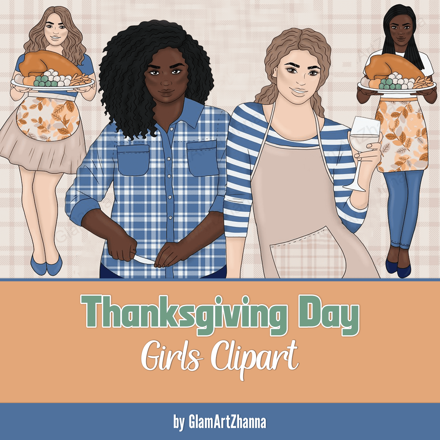 Thanksgiving Day Girls Clipart cover.