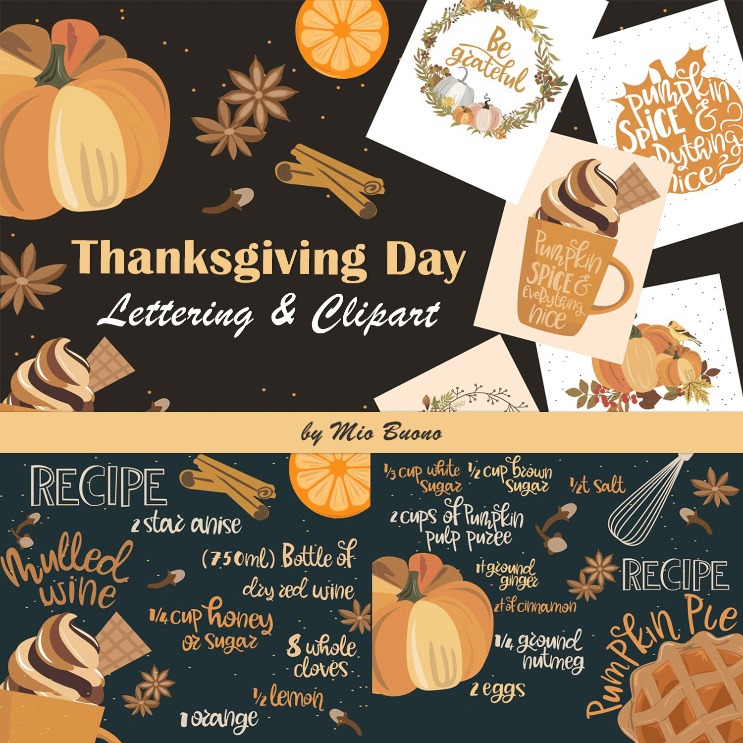 Thanksgiving Day Lettering & Clipart.