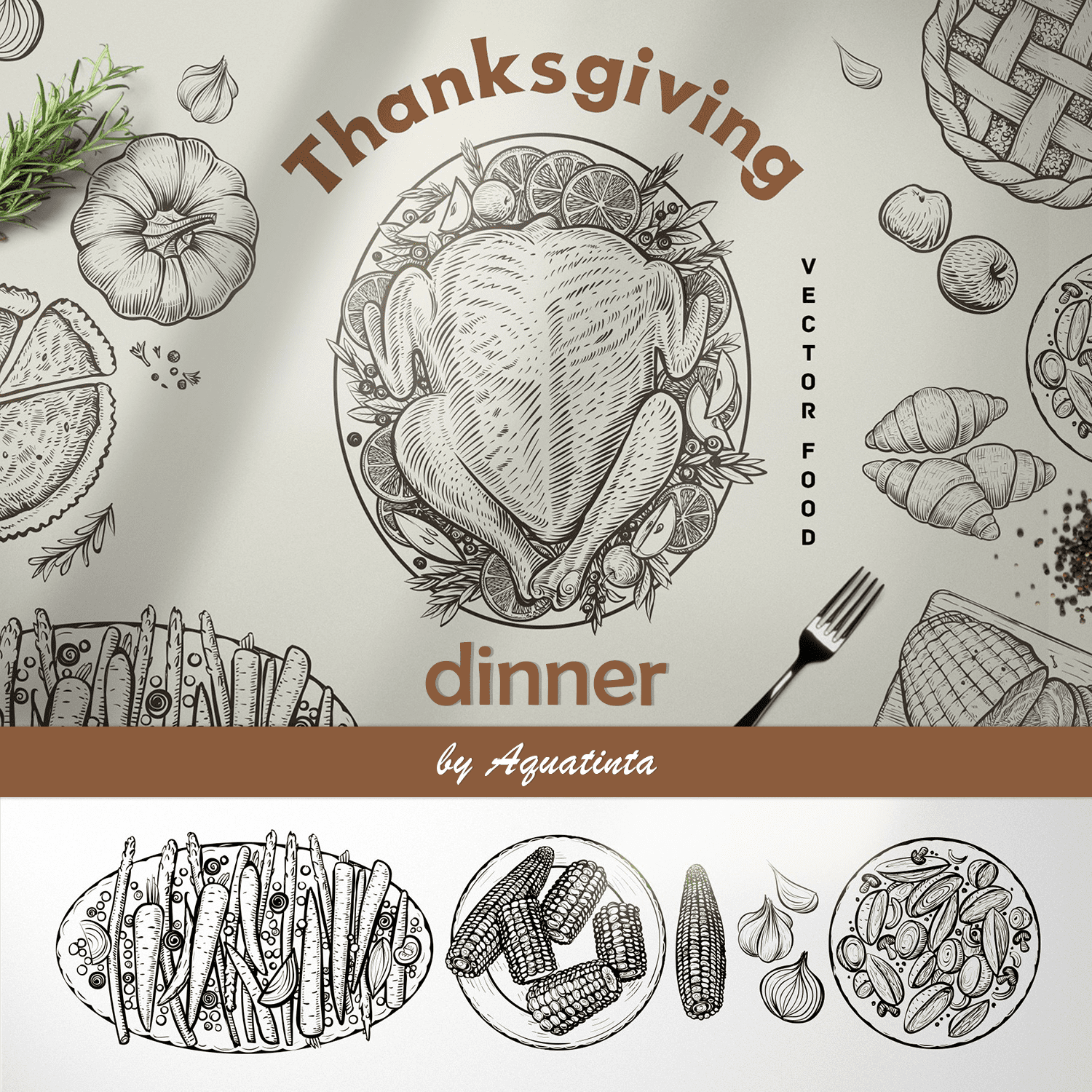 Thanksgiving dinner - Vector food cover.