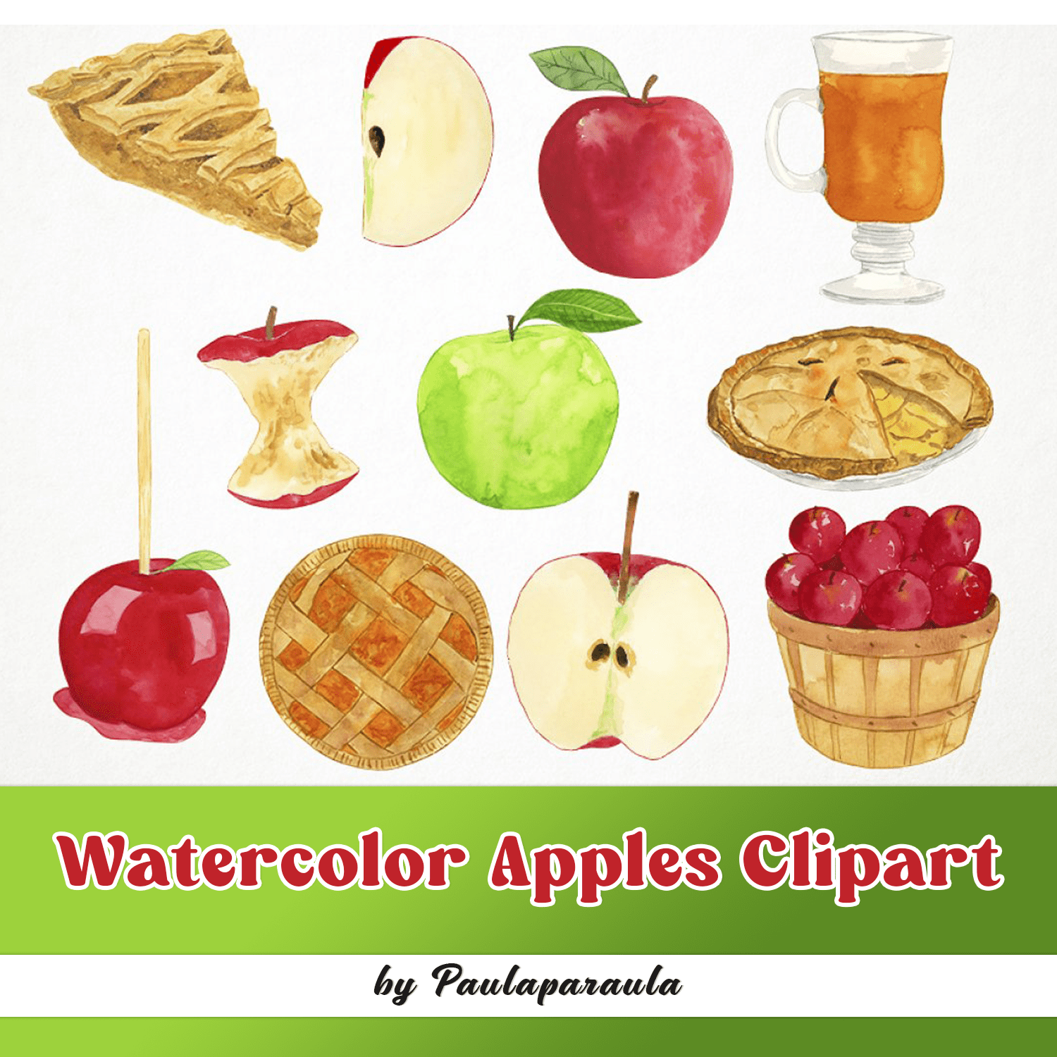 Watercolor Apples Clipart.