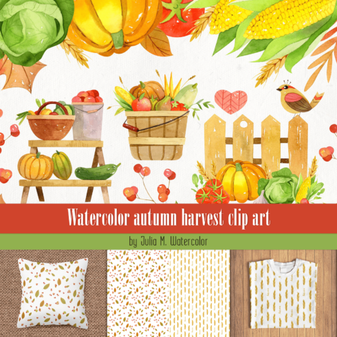 Watercolor autumn harvest clip art.