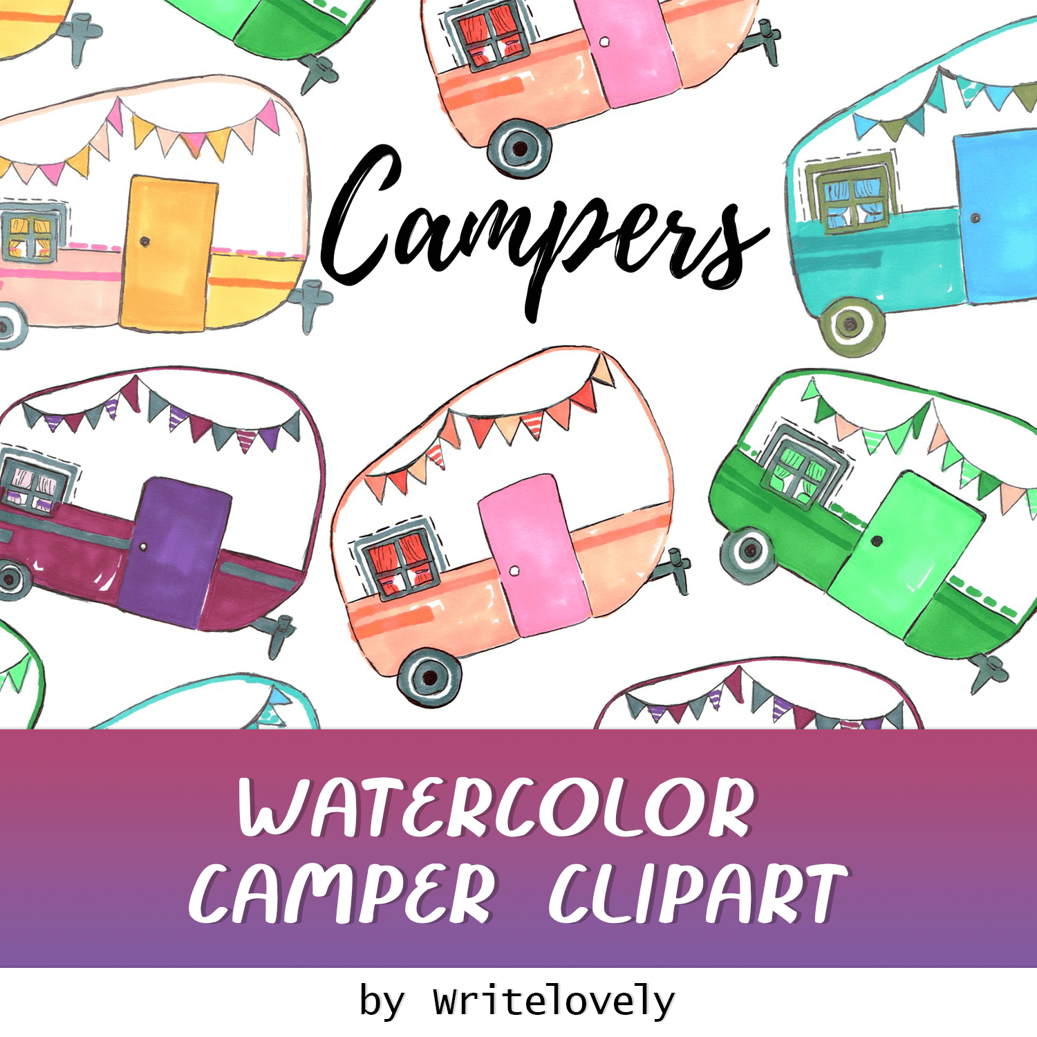 Watercolor Camper Clipart cover.