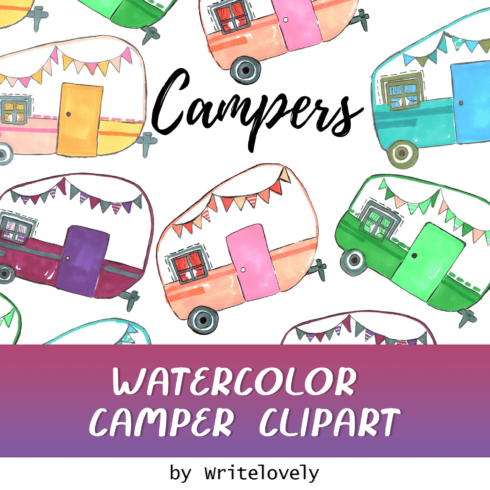 Watercolor Camper Clipart - main image preview.