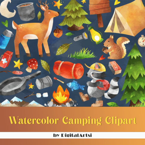 Watercolor Camping Clipart.