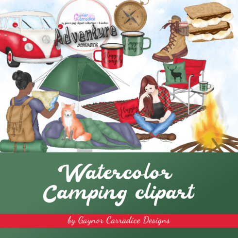 Watercolor Camping clipart.