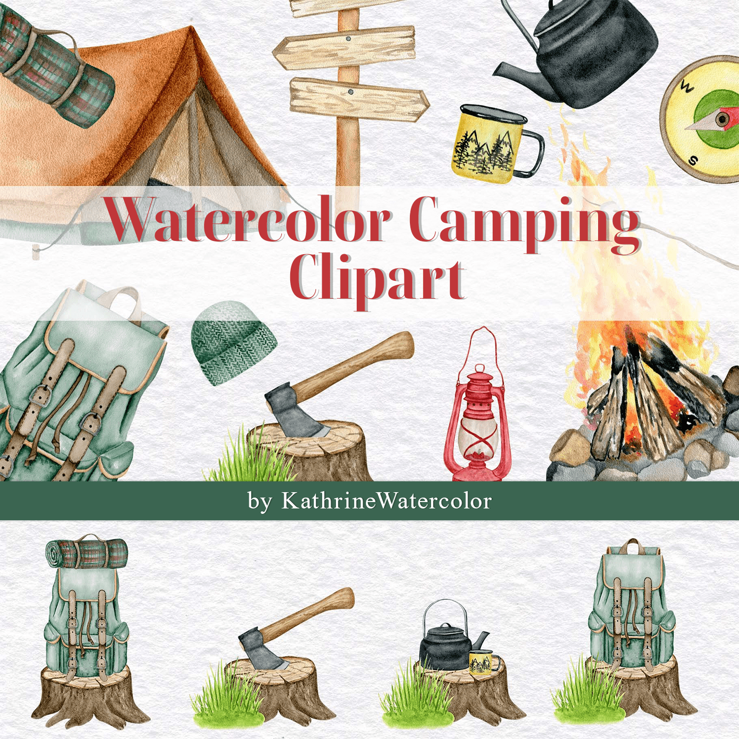 Watercolor Camping Clipart cover.