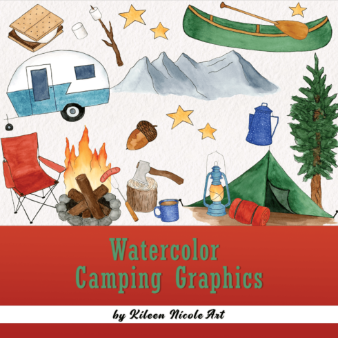 Watercolor camping graphics - main image preview.