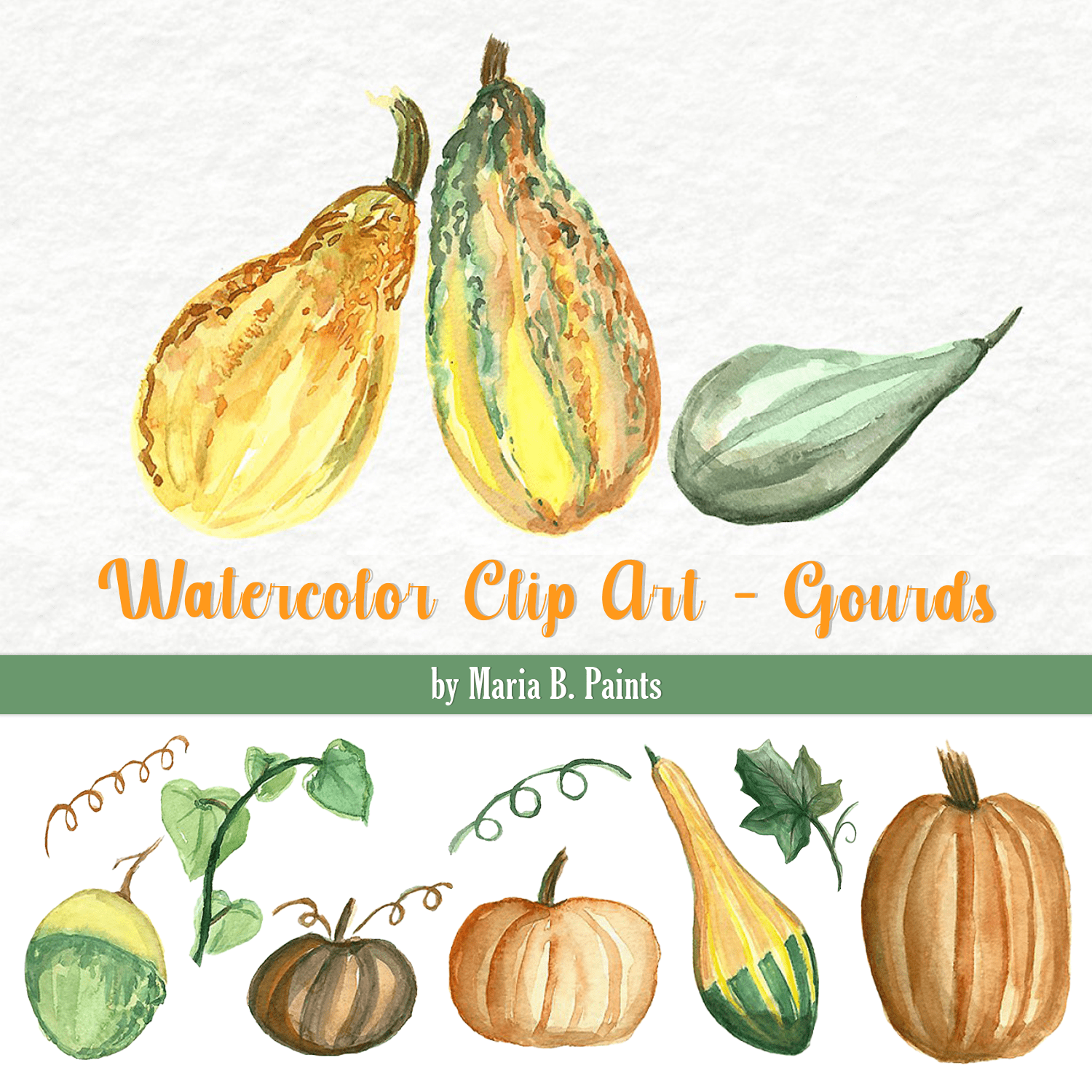 Watercolor Clip Art - Gourds.
