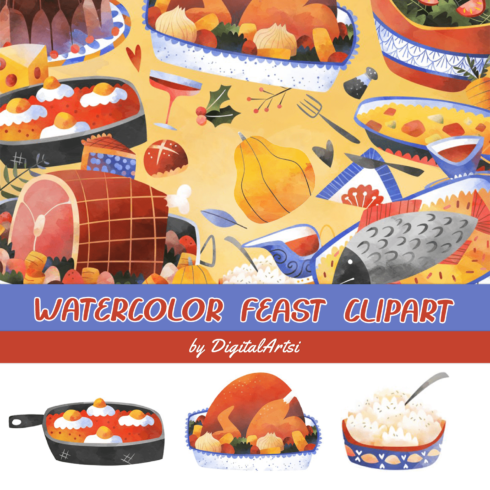 Watercolor Feast Clipart.