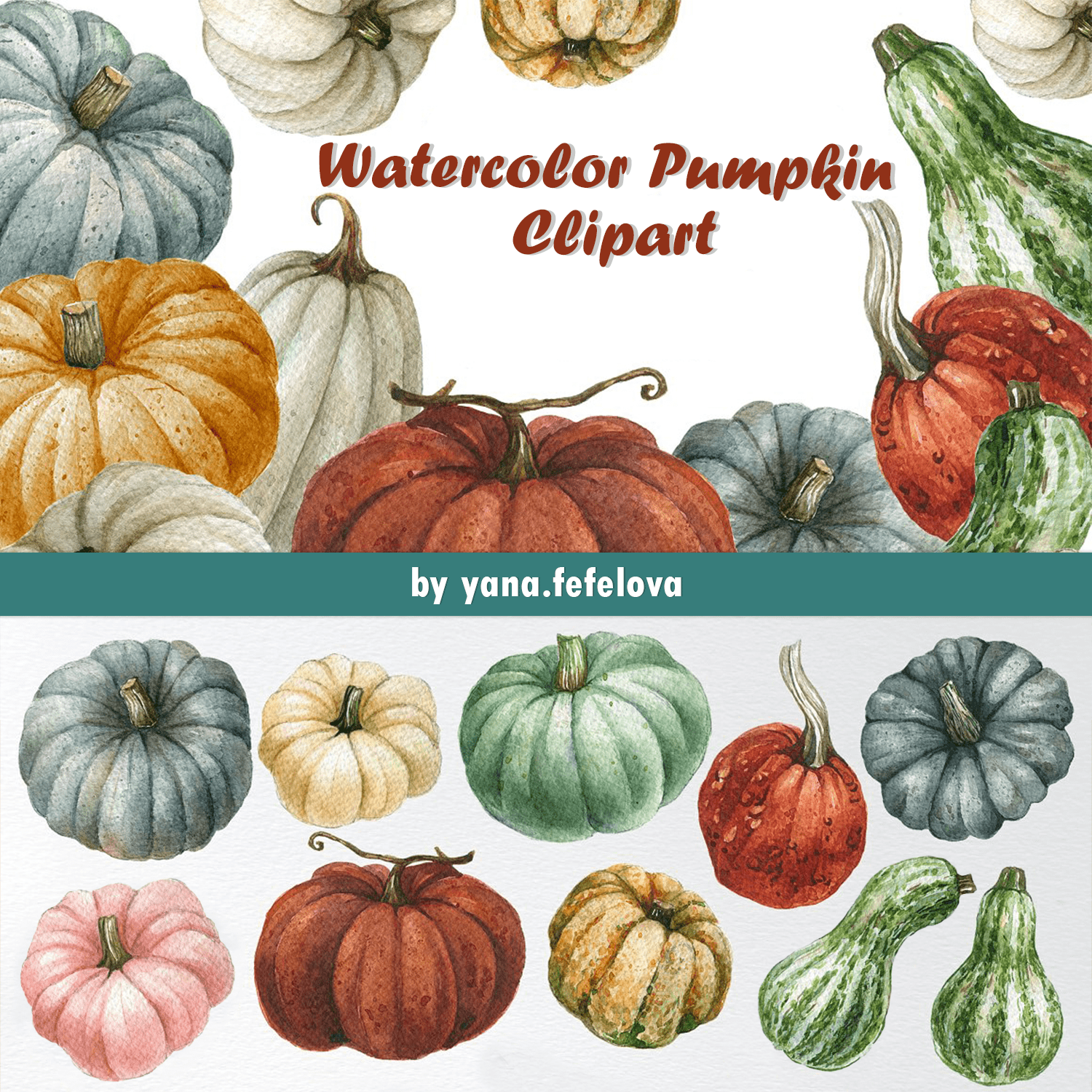 Watercolor Pumpkin Clipart.