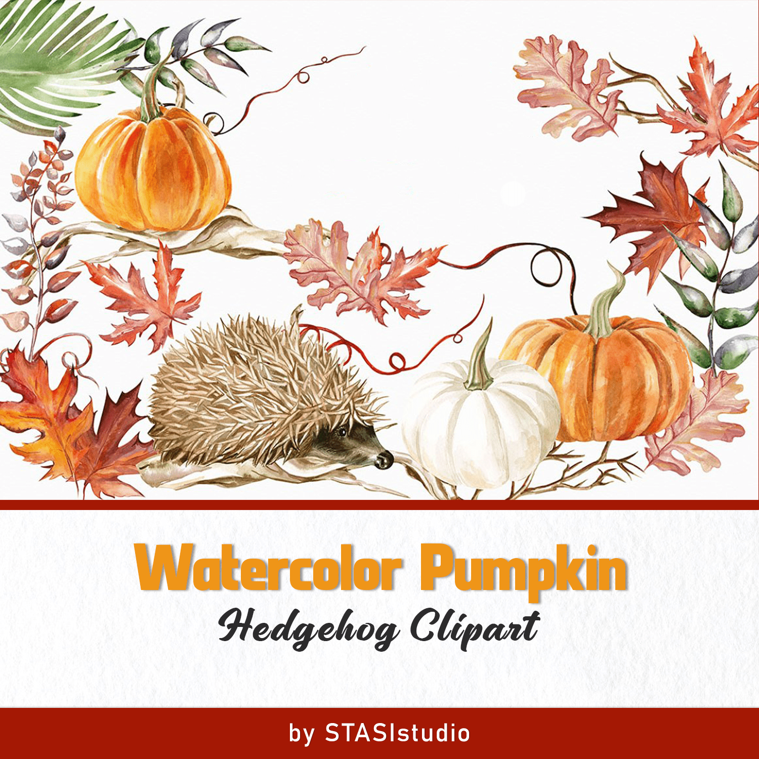 Watercolor Pumpkin Hedgehog Clipart cover.
