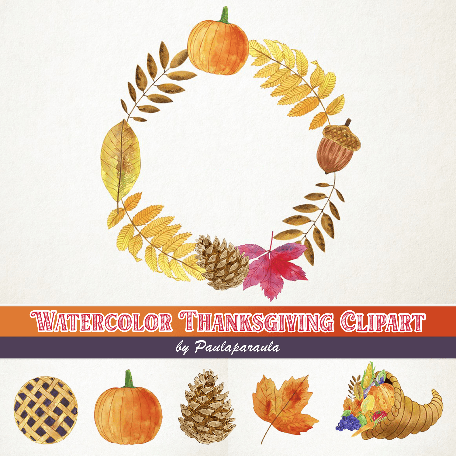 Watercolor Thanksgiving Clipart cover.