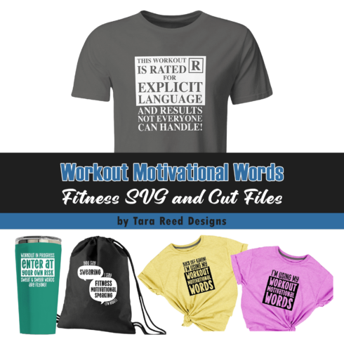 A pack of t-shirts with a wonderful print on a fitness theme.