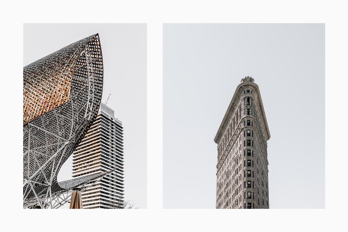 2 different architecture photos on a grey background.