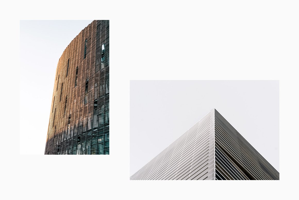 2 different architecture photos on a grey background.