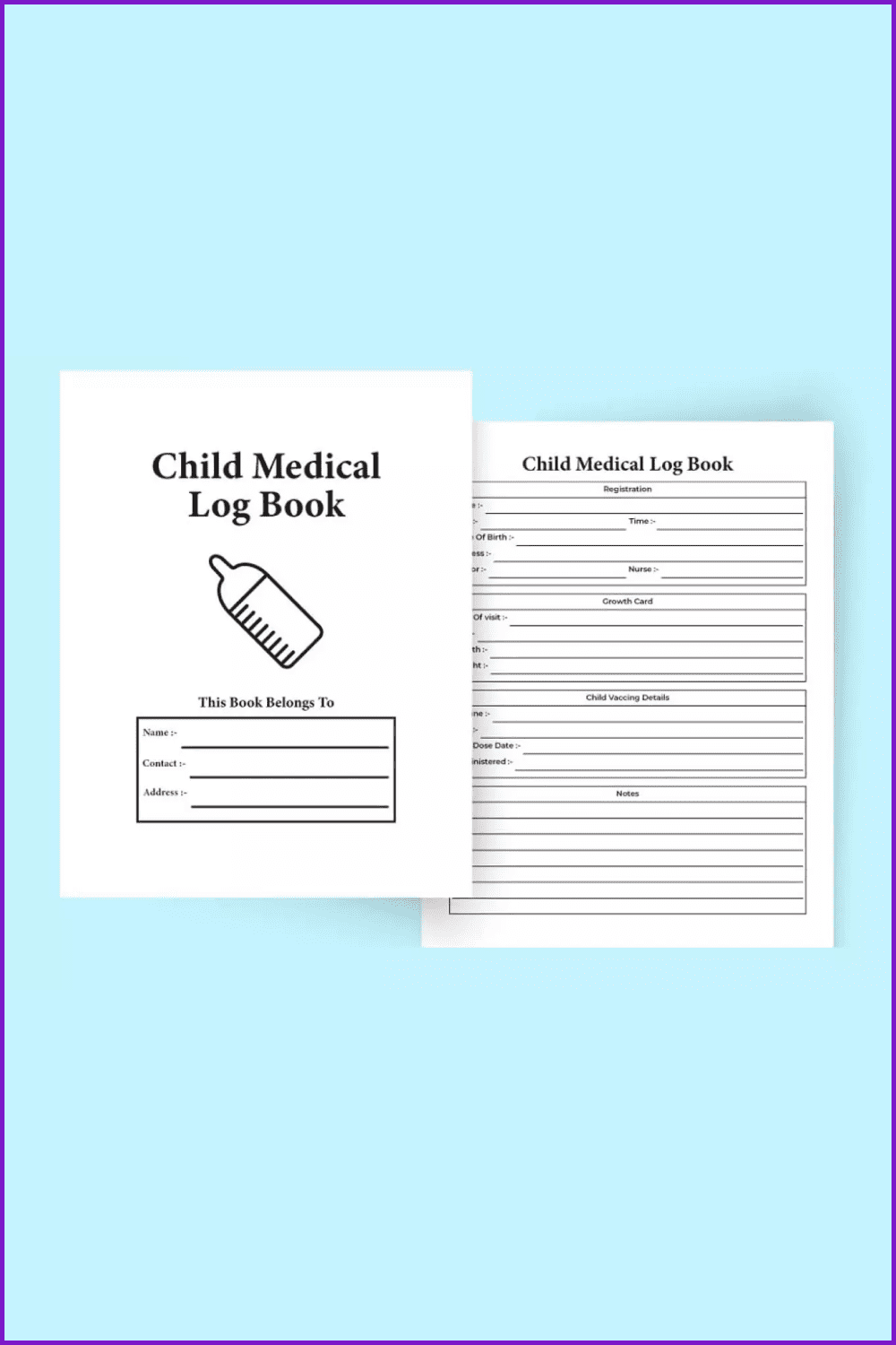 Child medical log book.