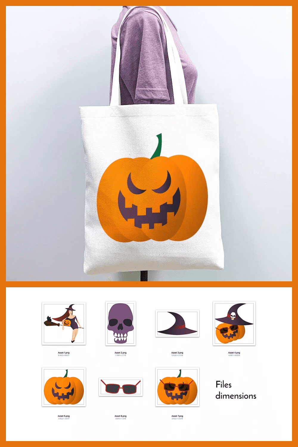 White bag with a huge orange pumpkin printed on it.