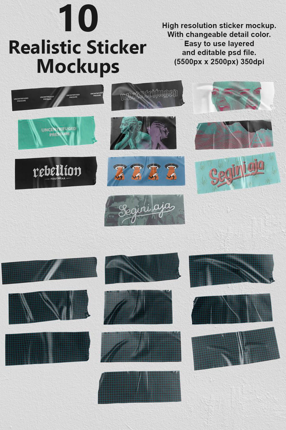 A set of images of gorgeous realistic sticker mockups.