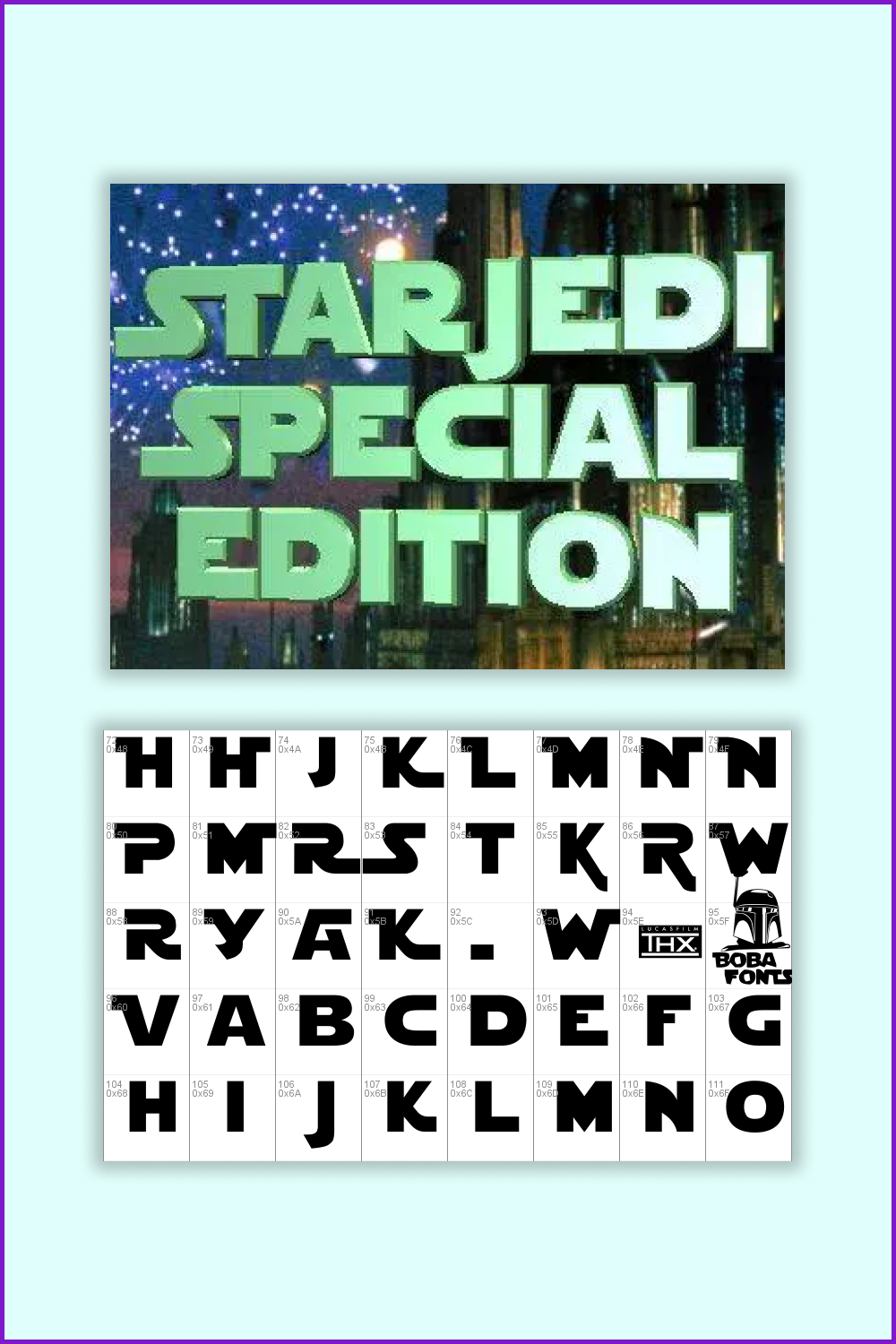 Collage of the alphabet Star Jedi on the background of the city.