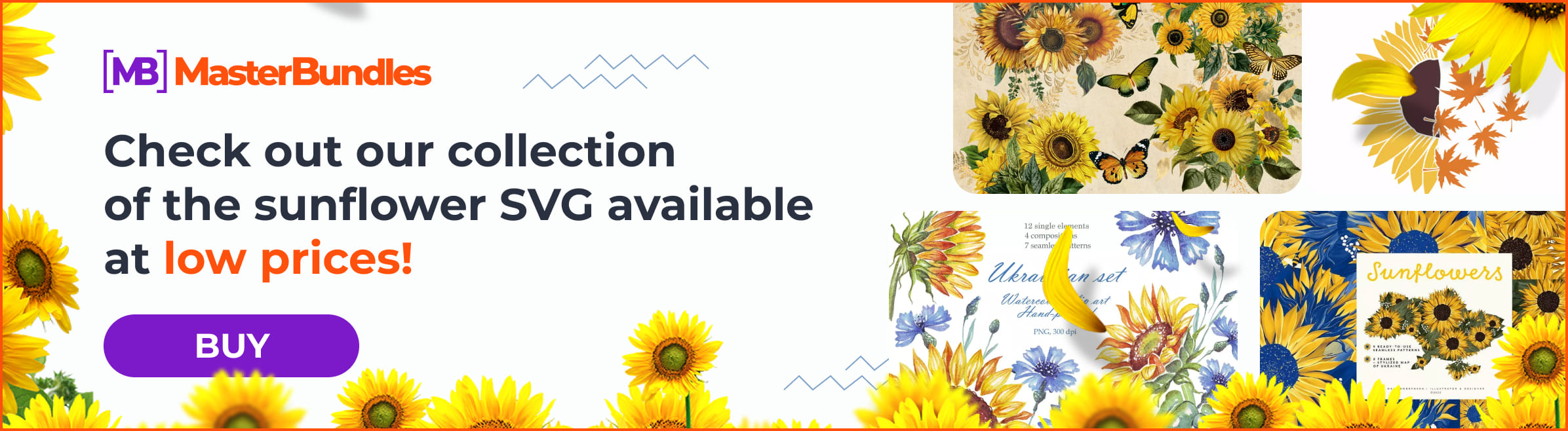 Banner for sunflower svg with discount.