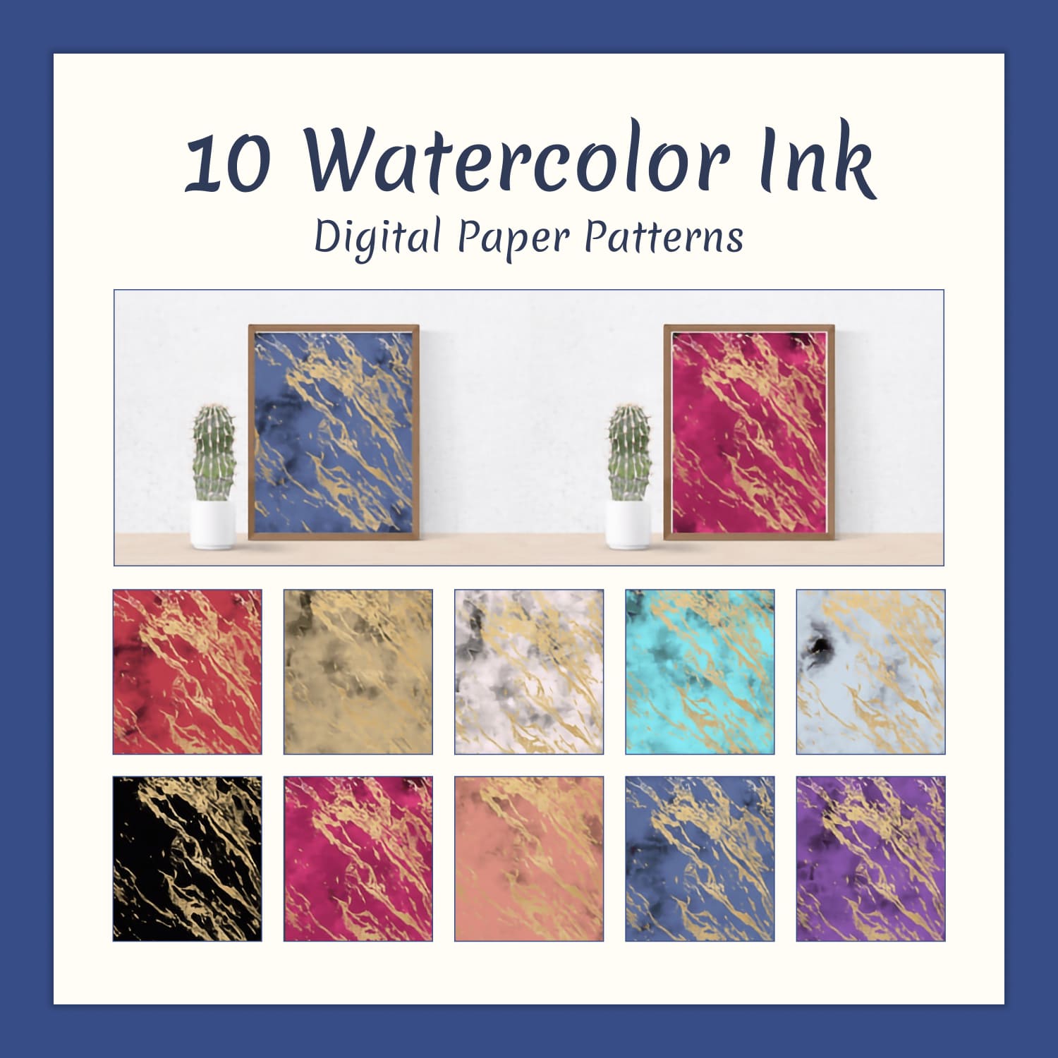 10 Watercolor Ink Digital Paper Patterns.