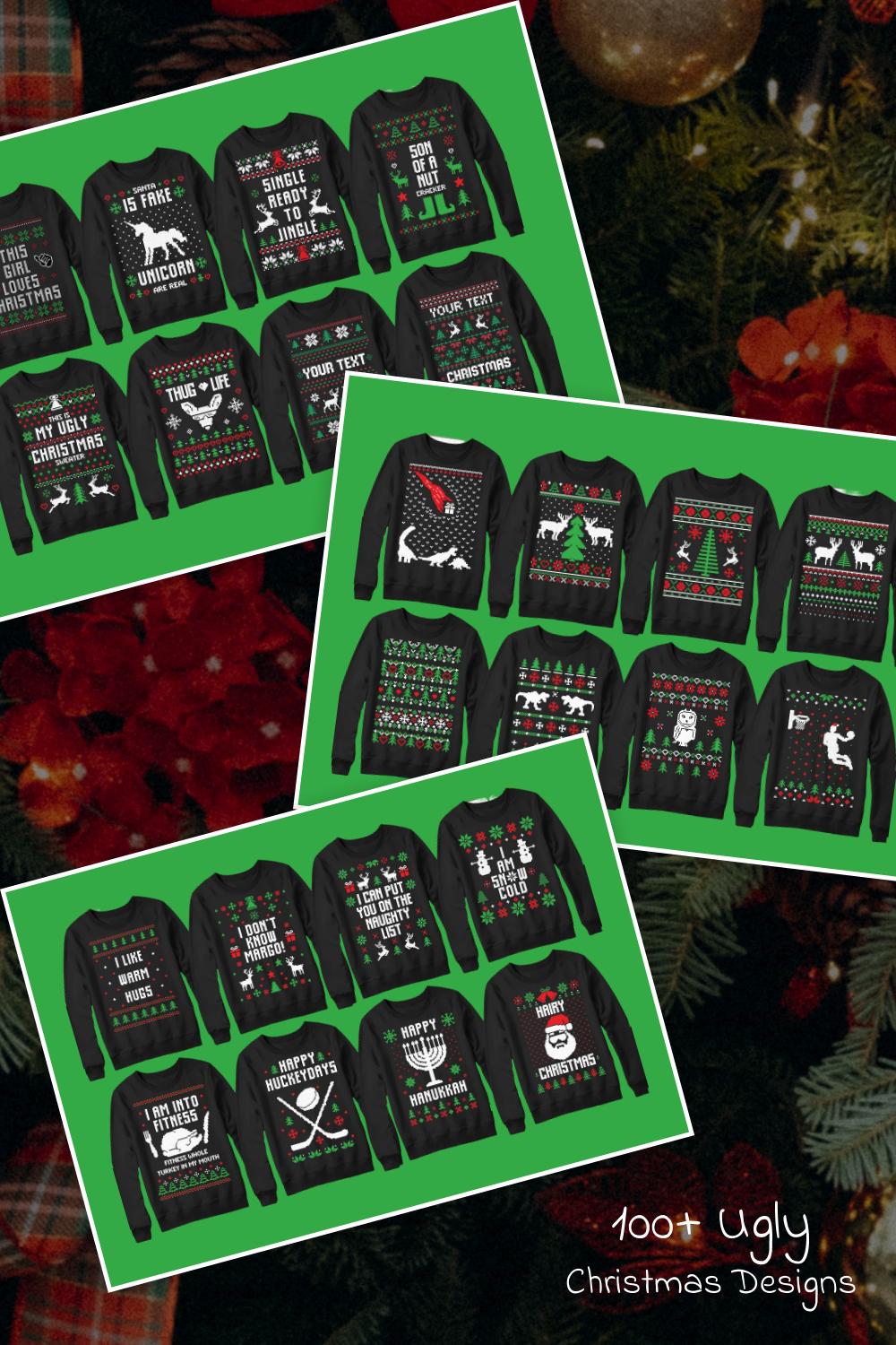 Sweatshirts with fun Christmas prints.