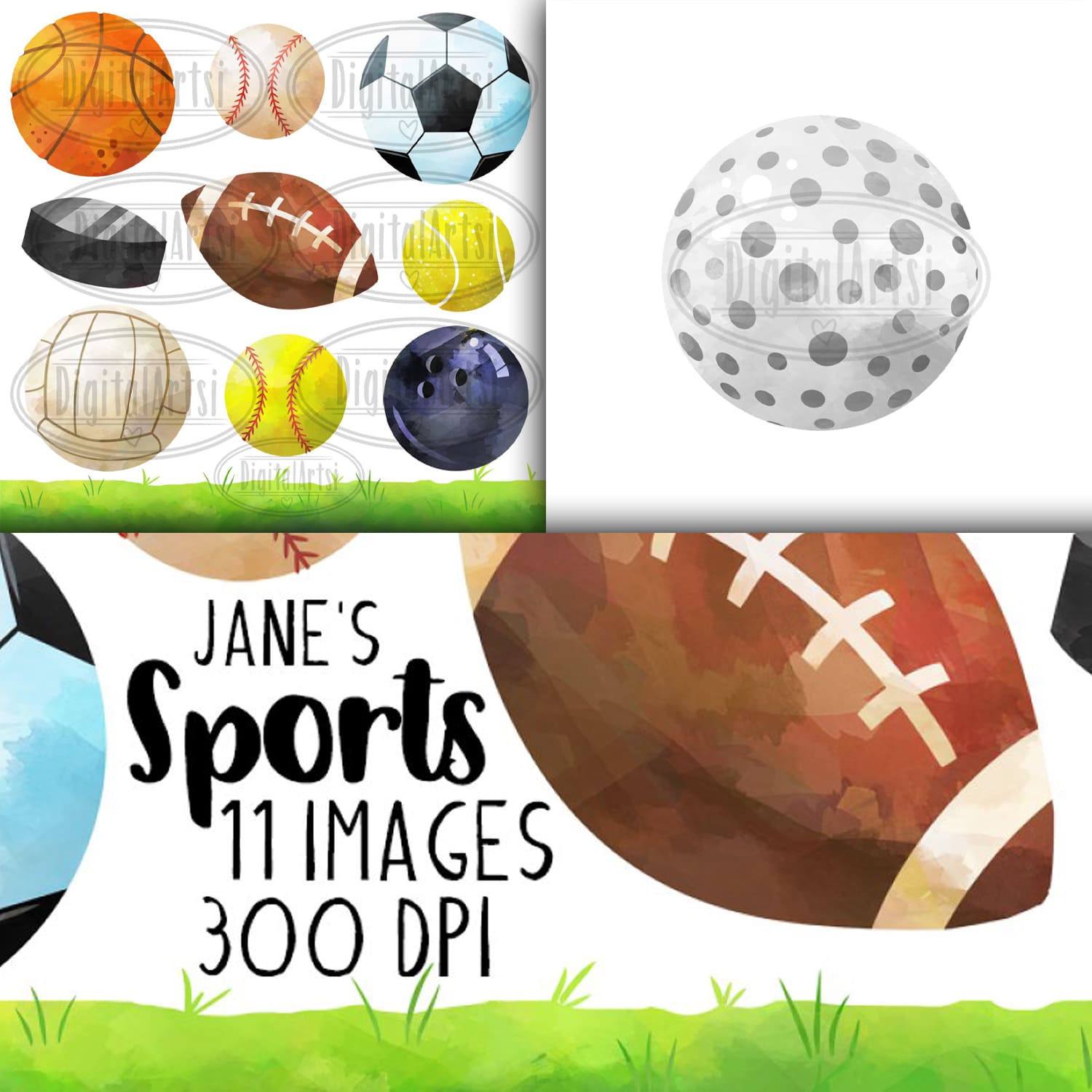 Watercolor Sports Clipart - main image preview.