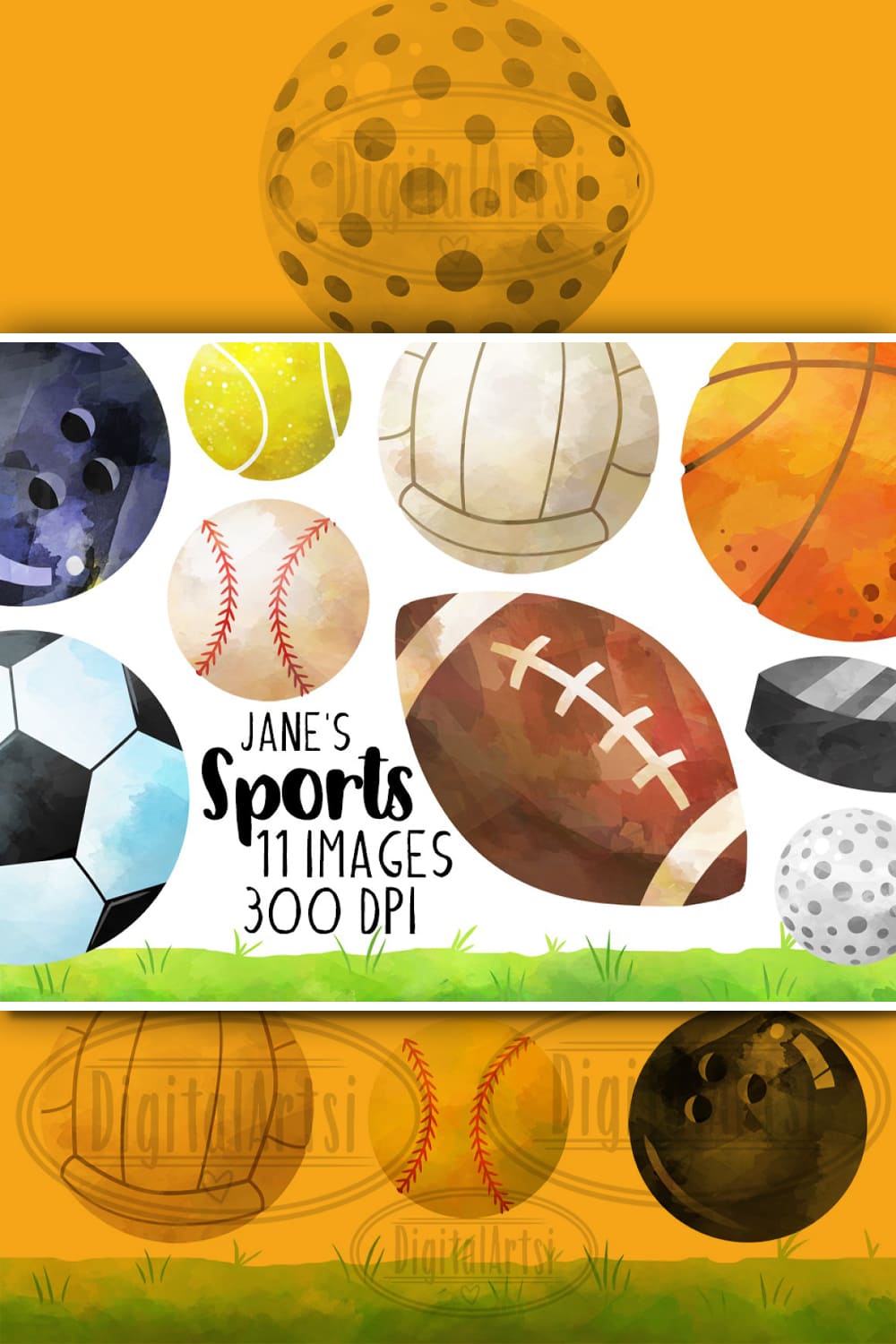 Watercolor Sports Clipart - pinterest image preview.