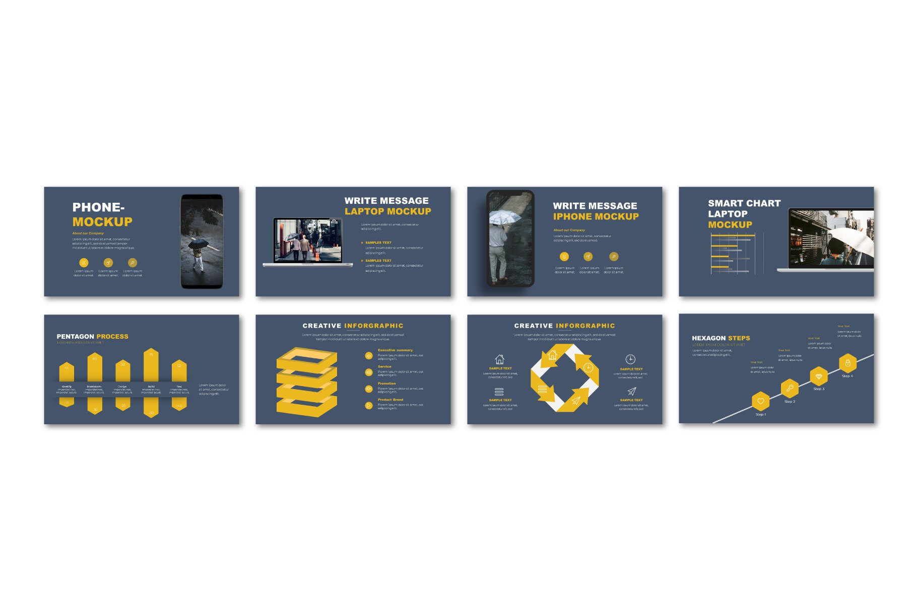 Umbrella template includes yellow infographics collection which you can use for your purposes.