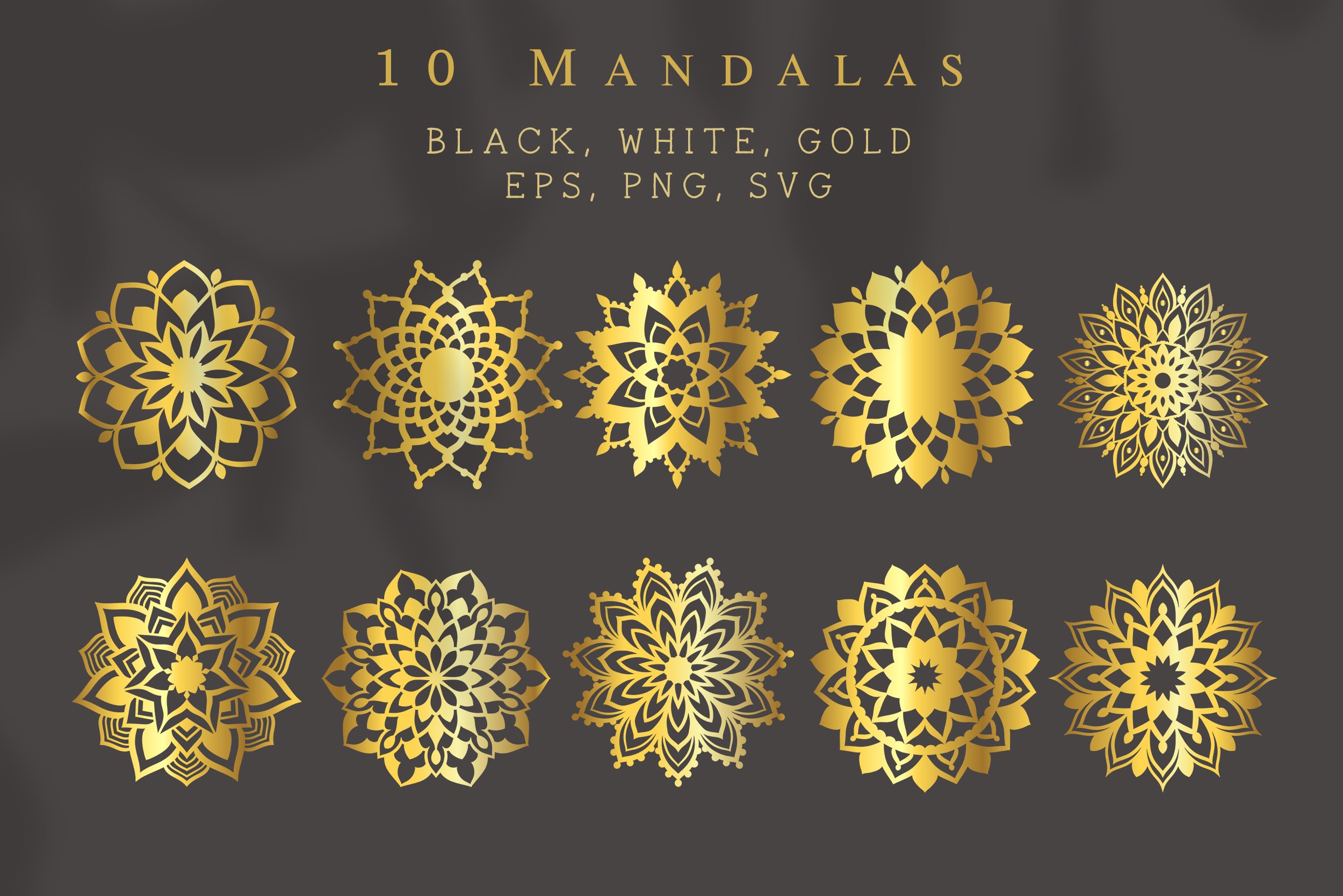 There are 10 mandalas gold elements.