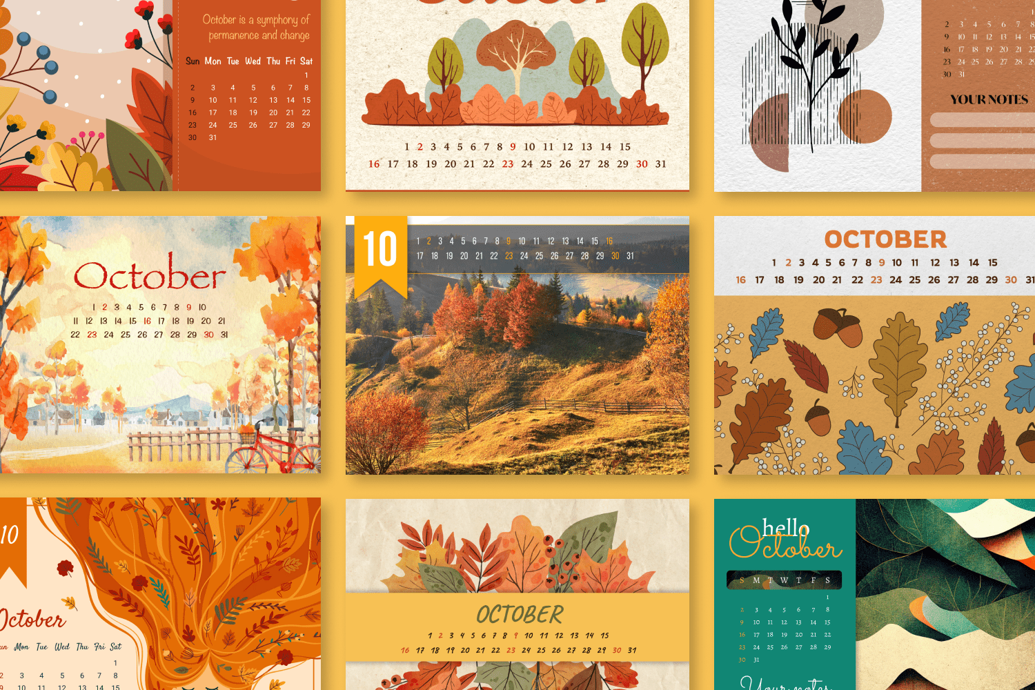 Collage of Calendars for October.