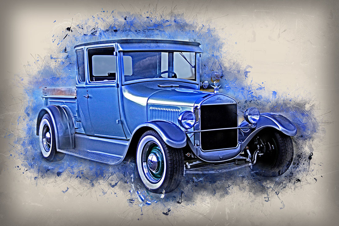 Printable Old Trucks Blue HQ Graphics with Country Style Preview image.