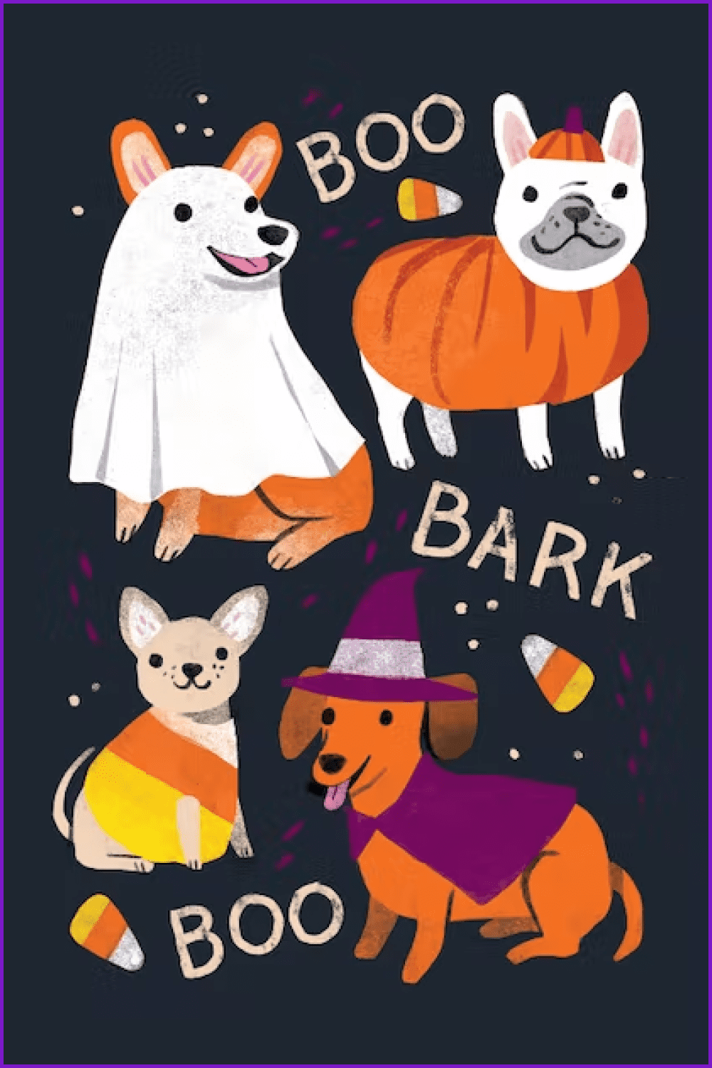 Painted animals in Halloween costumes.