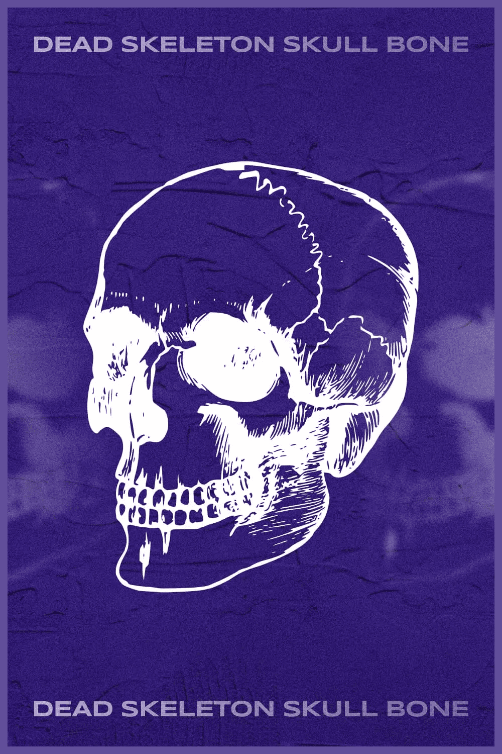 White skull on purple background.