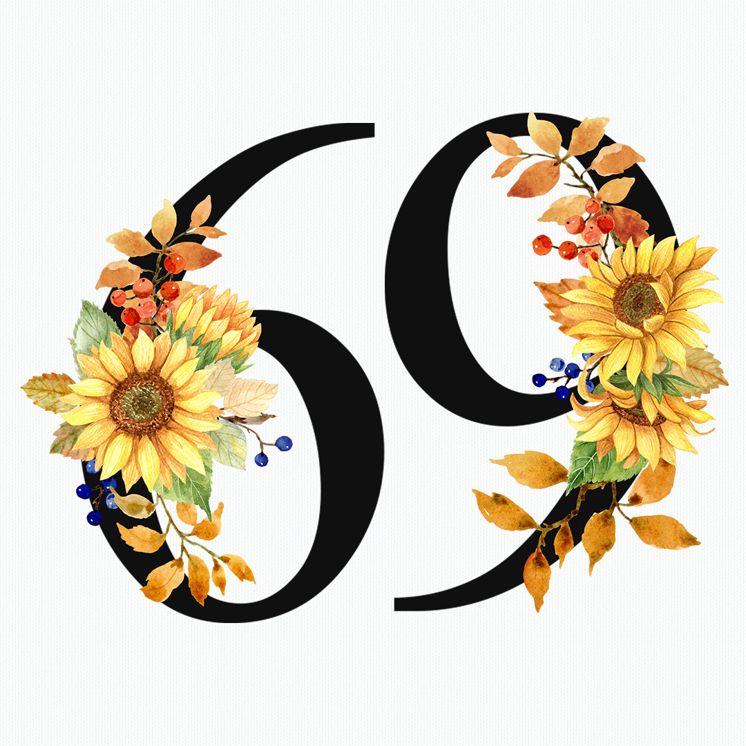 Floral Golden Alphabet and Numbers, 69 numbers design.