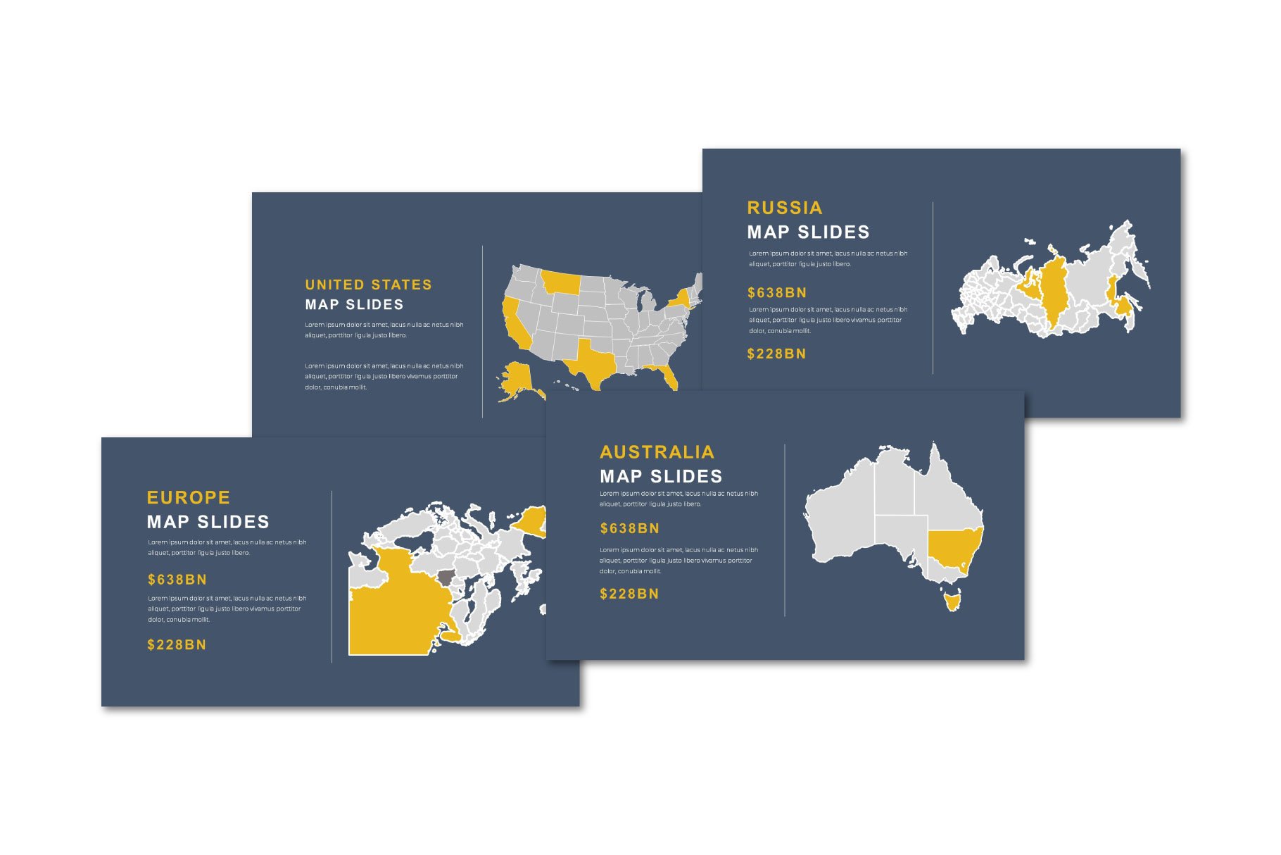 Light grey map with yellow points on a matte grey background. Nice colors mix.