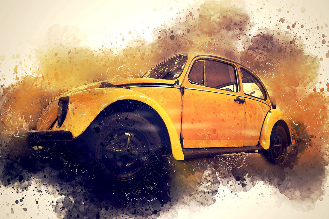 Retro Cars Yellow Ready to Print HQ Graphics Preview image.