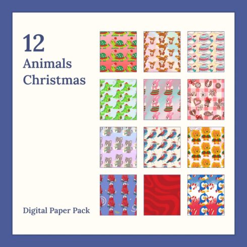 12 Animals Christmas Digital Paper Pack.